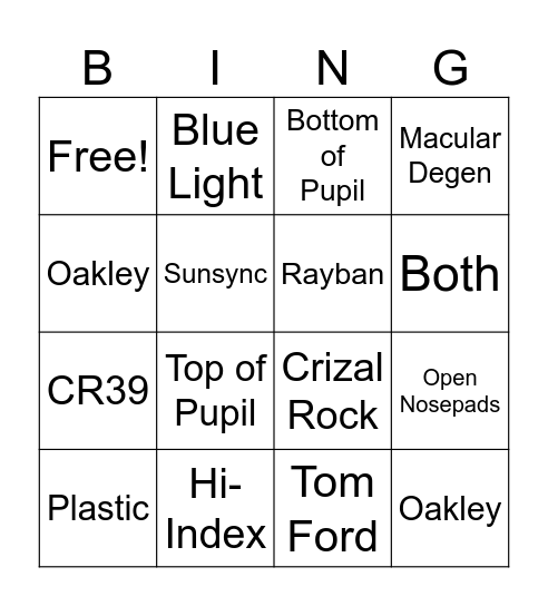 Optical BINGO Card