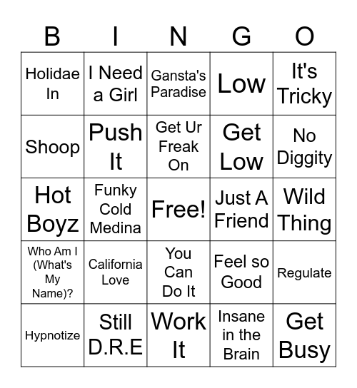 Old School Hip Hop Bingo Card