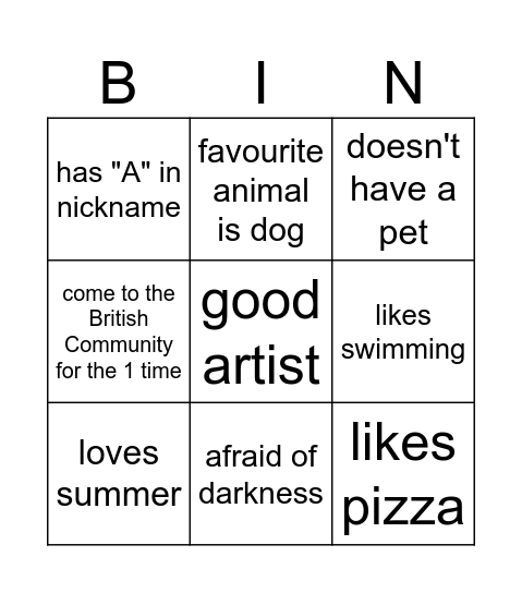 Untitled Bingo Card