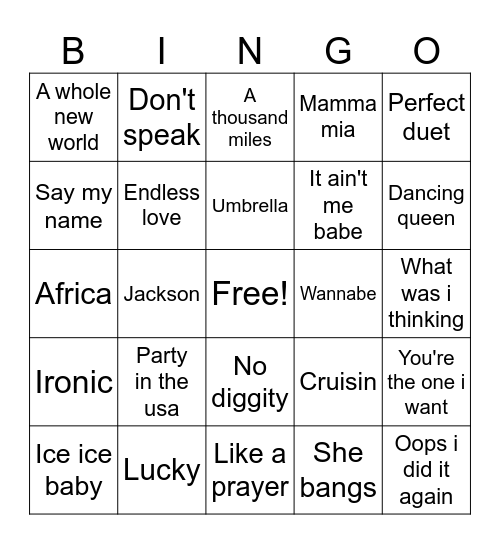 Karaoke Bingo Card