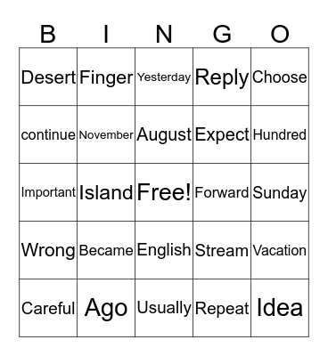 Third Grade Bingo Card