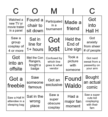 SDCC 2023 Bingo Card
