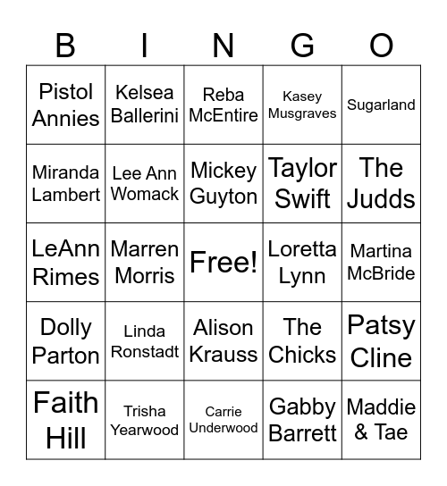 Women of Country Bingo Card