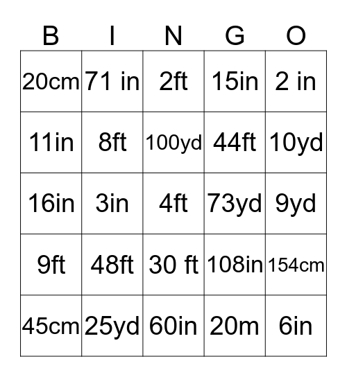 Perimeter Bingo Card