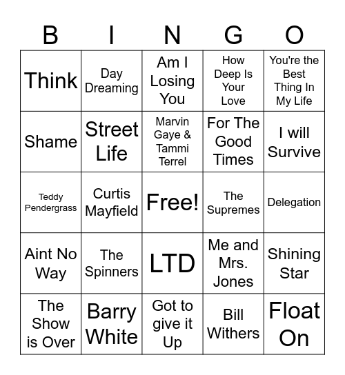 Oldies But Goodies, Donna's Style Bingo Card