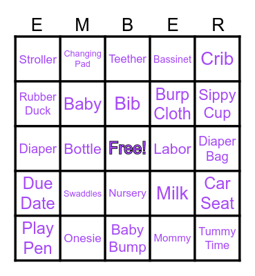 Baby Shower 7/1/23 Bingo Card