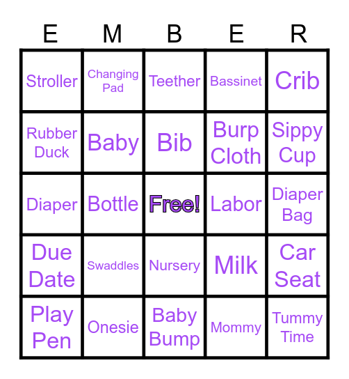 Baby Shower 7/1/23 Bingo Card