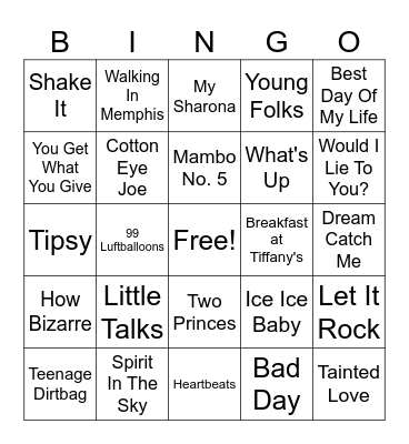 One Hit Wonders Bingo Card