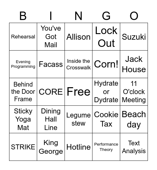 CHERUBS 2023 Bingo Card