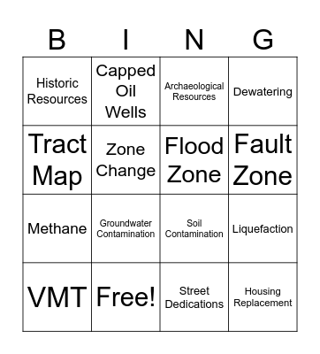Los Angeles Development Bingo Card