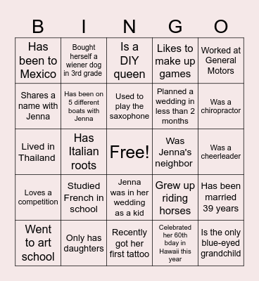 The Bride's Favorite Ladies Bingo! Bingo Card
