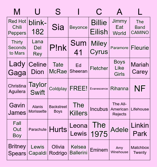 What Music Do You Have in Common With Britt? Bingo Card