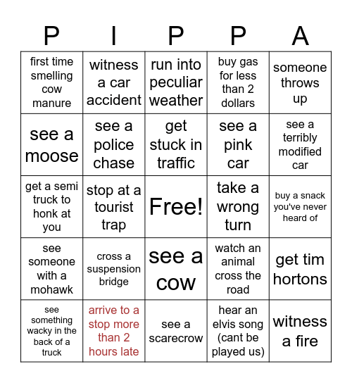 Pip's Rodeo Spaghetti Race Bingo Card