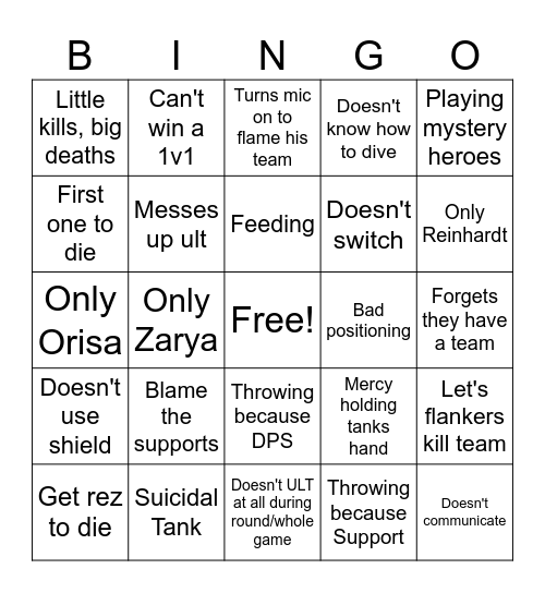 Small Brain Tank Bingo Card