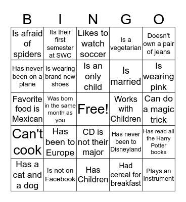 Find someone in the room who... Bingo Card