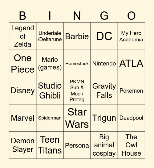 Supercon Bingo Card