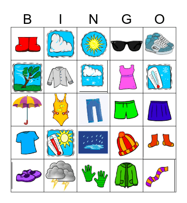 CLOTHES AND WEATHER Bingo Card