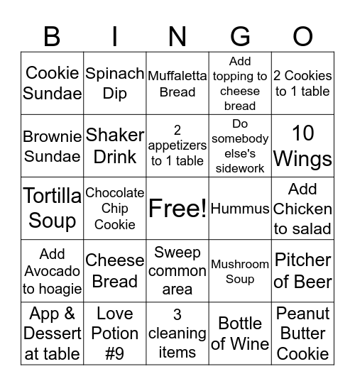 Winner, Winner Chicken Dinner Bingo Card