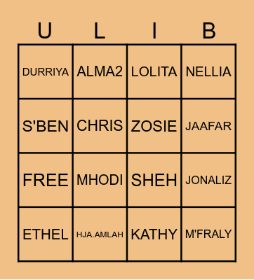 U L I B   B I N G O Bingo Card