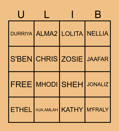 U L I B   B I N G O Bingo Card