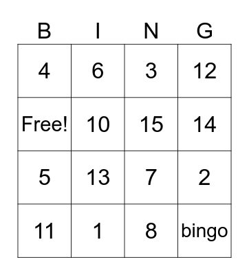 numbers Bingo Card
