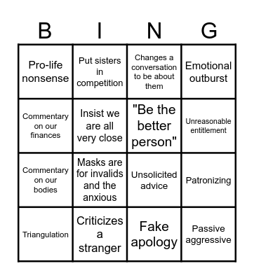 Family Day Hooray Bingo Card