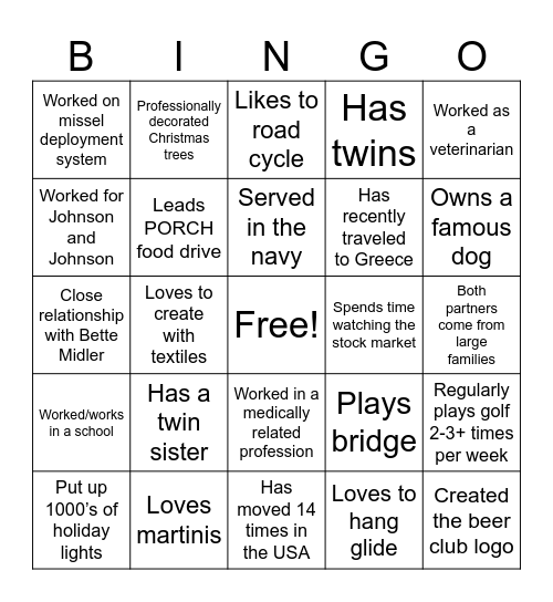 Know your Neighbor Bingo Card