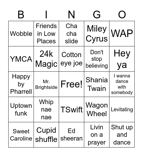 Wedding songs Bingo Card