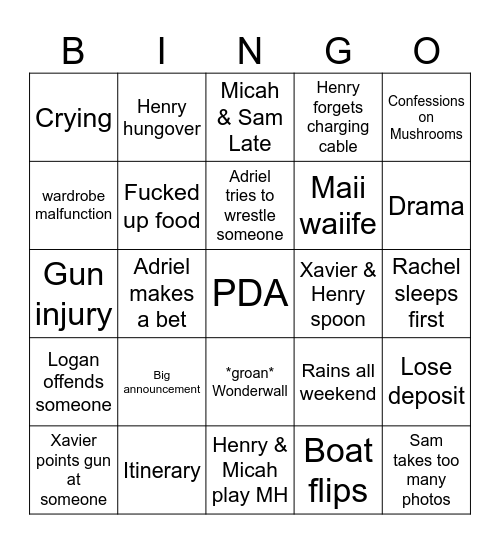 Cottage Bingo Card