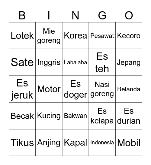 Keisha Bingo Card