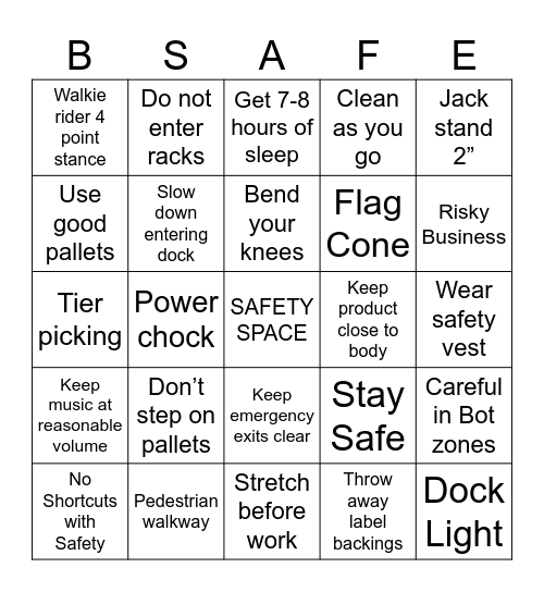 SAFETY SUMMER SPLASH Bingo Card