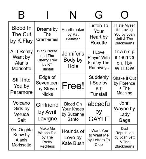 Women Who Rock 🎸 Bingo Card