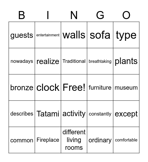 JA class Bingo Card