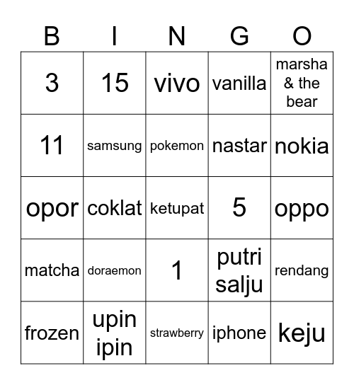 adelia Bingo Card