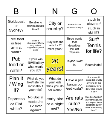 Farewell Bingo Card