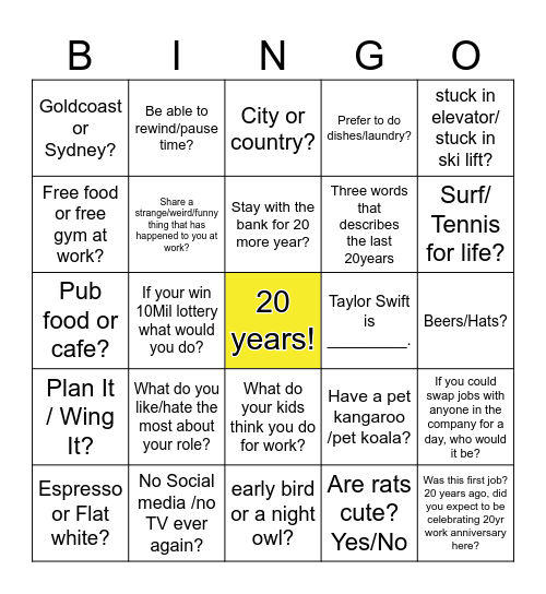 Farewell Bingo Card