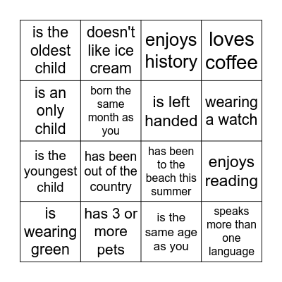 Find someone who.... Bingo Card