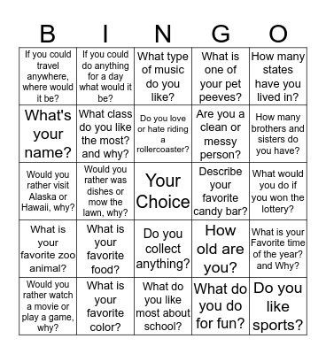 Getting To Know Someone Bingo Card