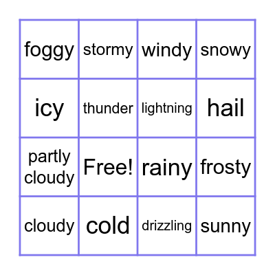 weather Bingo Card