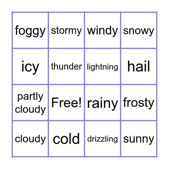 weather Bingo Card