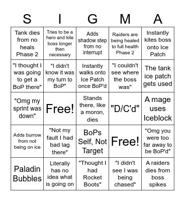 Sigma GDKP H-Anub Bingo! Bingo Card