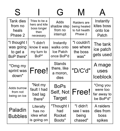 Sigma GDKP H-Anub Bingo! Bingo Card