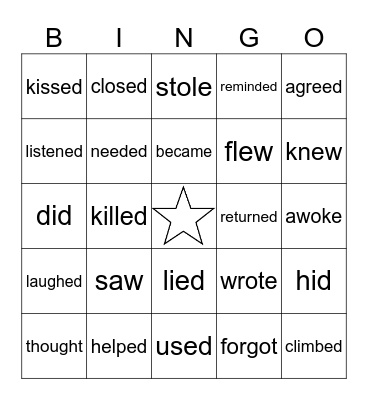 Past Verbs Bingo Card