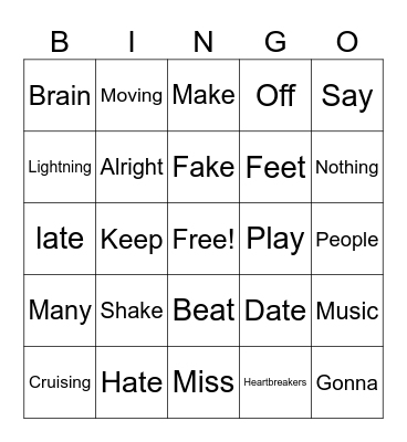 Taylor Swift Pop Bingo Card
