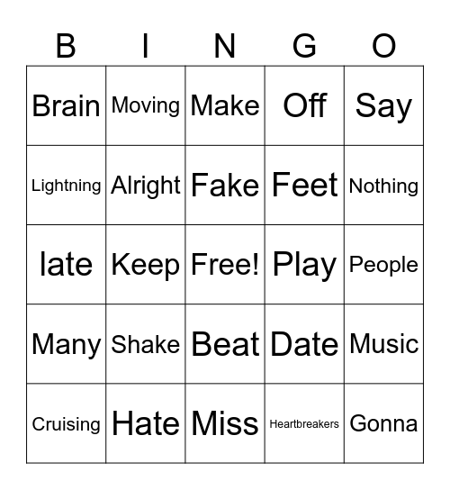 Taylor Swift Pop Bingo Card