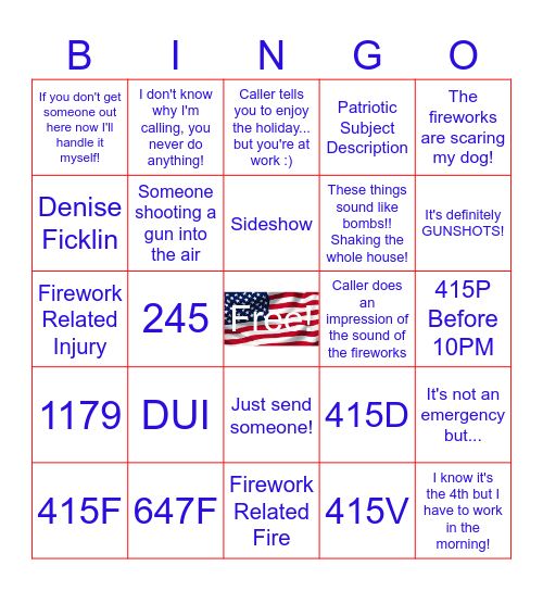 4th of July Dispatch Bingo Card