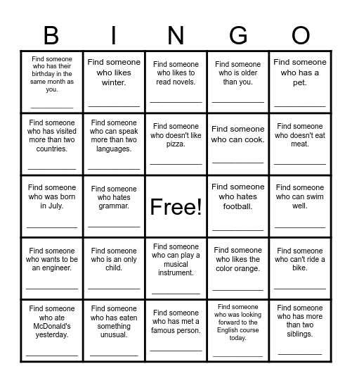 Untitled Bingo Card