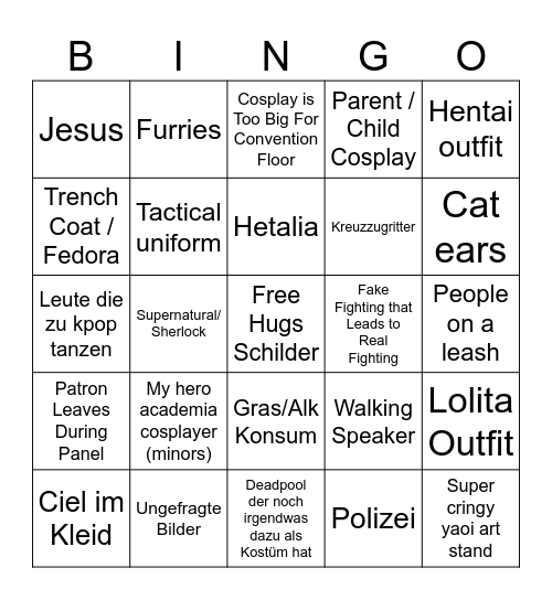 Naka-Kon 2020 Bingo Card