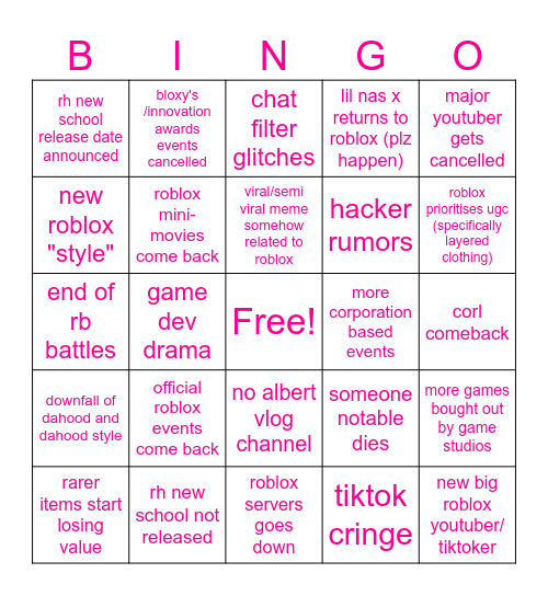 roblox bingo Card