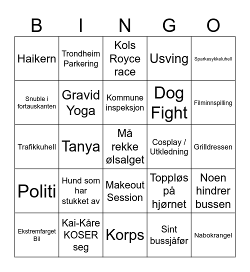 Kaoskrysset Bingo Card